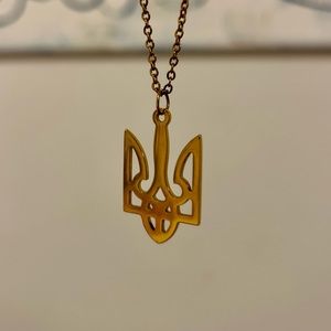 Gold plated silver Ukrainian trident tryzub necklace